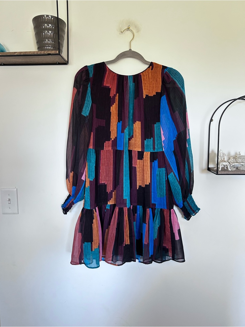 Willa Story Colorful Sheer Long Sleeve Mini Dress Size Medium